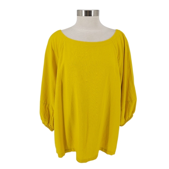 Ann Taylor LOFT Plus Shirt Linen Yellow Balloon 3/4 Sleeve Boatneck Top 18 - Picture 1 of 6